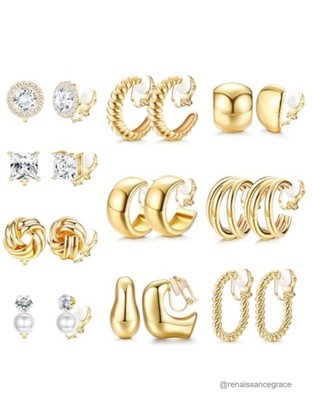 10 Pairs Clip On Earrings for Women Non Pierced Hypoallergenic Gold Plated Set
